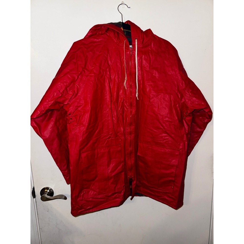 Misty Harbor Red Flannel Lined Raincoat size large vintage Red Slicker - Picture 2 of 7